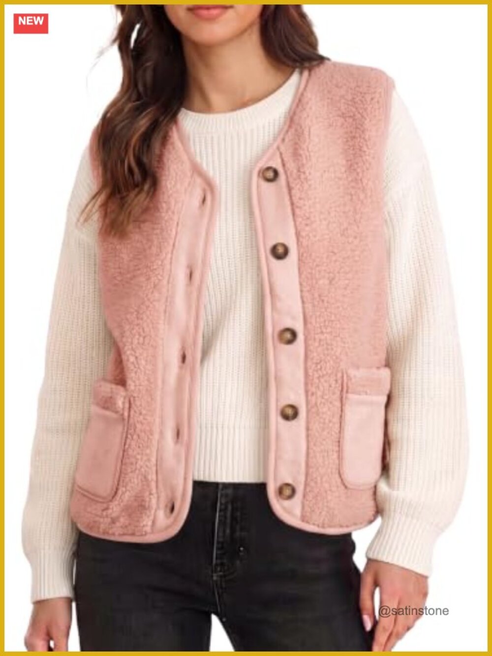 EVALESS Women's Sherpa Fleece Vest Sleeveless Button Up Colorblock Gilet